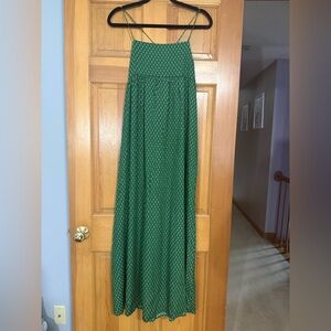 Buckle-List Green Geometric Print Maxi Dress Spaghetti Strap Open Back Tie Large